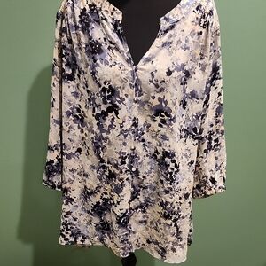 Rose & Olive Abstract Floral Blouse - Black, Gray, Cream